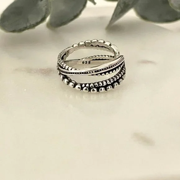 925 Sterling Silver Minimalist Twist Bead Ring Stackable Dainty Ring - Picture 4 of 5